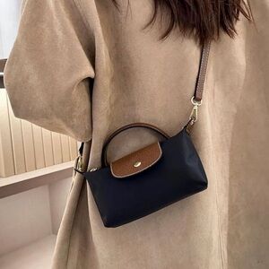 Nylon Black Crossbody with Brown Leather Trim